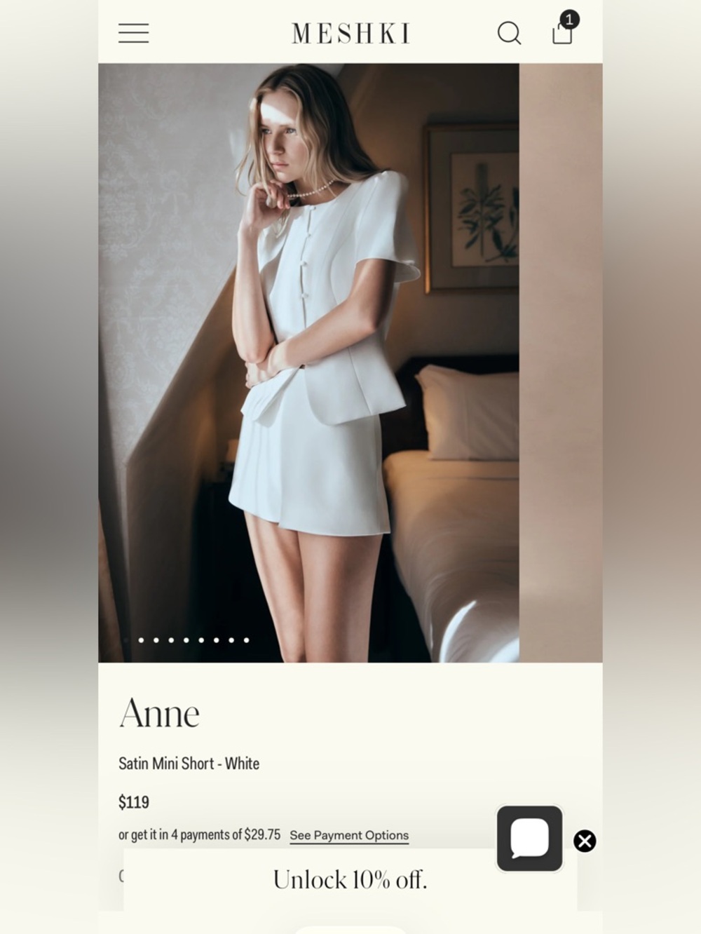 Meshki Anne White Tailored Short Sleeve Top (M) & Shorts (S)